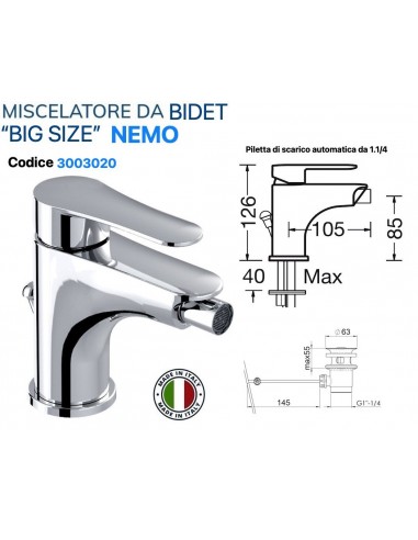 MISCELATORE BIDET VIVA "BIG SIZE" CON PILETTA...