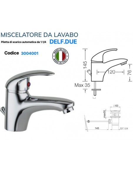 MISCELATORE LAVABO DESIA CON PILETTA AUTOMATICA DA 1.1/4