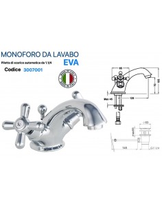 GRUPPO LAVABO MONOFORO ANAIS IN OTTONE CROMATO PILETTA...