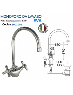 GRUPPO LAVABO MONOFORO ANAIS IN OTTONE CROMATO COLLO...