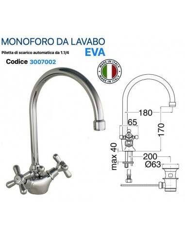GRUPPO LAVABO MONOFORO ANAIS IN OTTONE CROMATO...