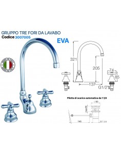 GRUPPO LAVABO TRE FORI ANAIS IN OTTONE CROMATO COLLO...