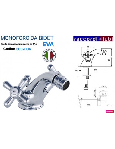 GRUPPO BIDET MONOFORO ANAIS IN OTTONE CROMATO...