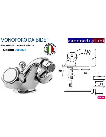 TRADITIONELLES EINLOCH-BIDET-ARMATUR-GRUPPE AUS VERCHROMTEM MESSING MIT AUTOMATISCHER ABLAUFBESCHLAG 1.1/4