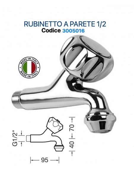 RUBINETTO A PARETE TRADIZIONALE IN OTTONE CROMATO DIAMETRO 1/2 M.
