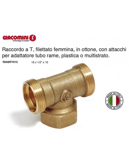 RACCORDO A TE 1/2 FEMMINA AL CENTRO R569R BASE 16