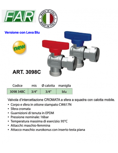 VALVOLA FAR SQUADRA 3/4 3098 34BC MANIGLIA BLU