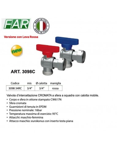 VALVOLA FAR SQUADRA 3/4 3098 34RC MANIGLIA ROSSA