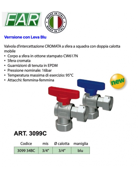 VALVOLA FAR SQUADRA 3/4 3099 34BC MANIGLIA BLU