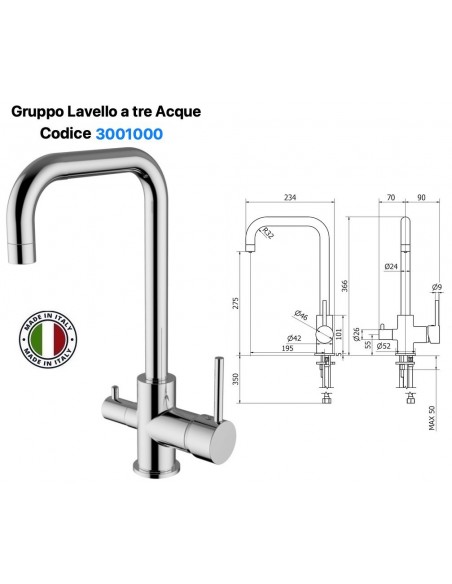 MISCHERHAHN FÜR EINBAUSPÜLE GIULIUS 3 WASSER