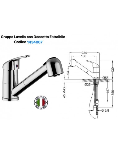 MISCELATORE LAVELLO CON DOCCETTA ESTRAIBUILE A...