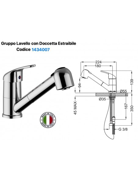 MISCELATORE LAVELLO CON DOCCETTA ESTRAIBUILE A DUE GETTI