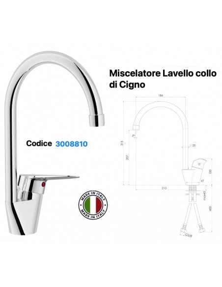 MISCELATORE LAVELLO DA PIANO CERO COLLO DI CIGNO