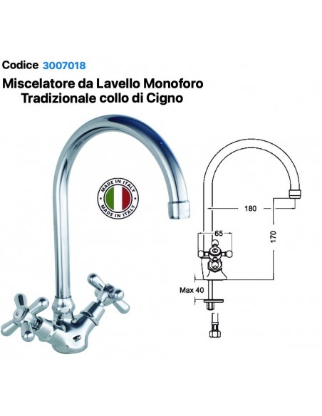 MISCELATORE LAVELLO MONOFORO TRADIZIONALE  COLLO CIGNO