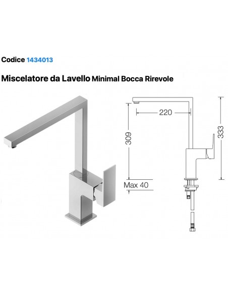 MISCELATORE LAVELLO BOCCA GIREVOLE MINIMAL QUADRATO