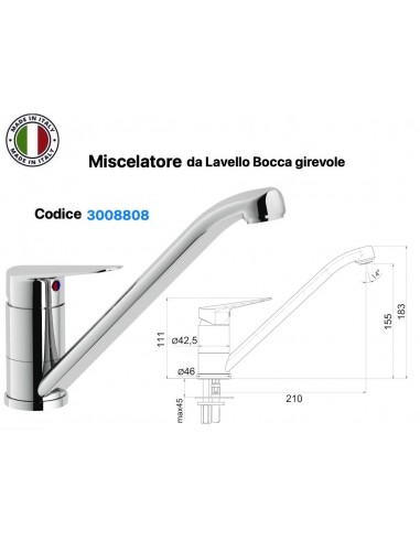 MISCELATORE LAVELLO CERO DA CUCINA COLLO GIREVOLE