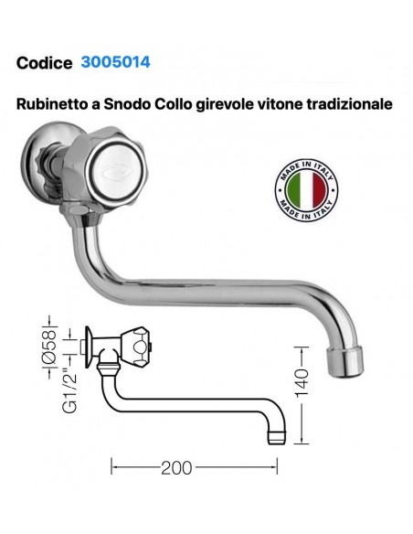 RUBINETTO TRADIZIONALE SINGOLO BOCCA GIREVOLE DA CM.20