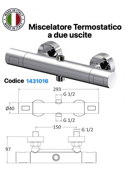 MISCELATORE TERMOSTATICO TONDO DA ESTERNO BLIS CON DUE USCITE DIAMETRO 1/2