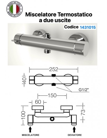 MISCELATORE TERMOSTATICO DA ESTERNO CON DUE USCITE DIAMETRO 1/2