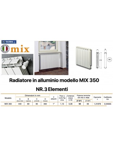 ALUMINIUMHEIZKÖRPER GLOBAL MIX 350 BATTERIE 3...