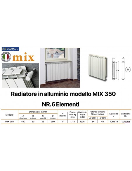 ALUMINIUMRADIATOR GLOBAL MIX 350 BATTERIE 6 ELEMENTE