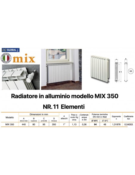 GLOBAL MIX 350 ALUMINIUMRADIATOR BATTERIE 11 ELEMENTE