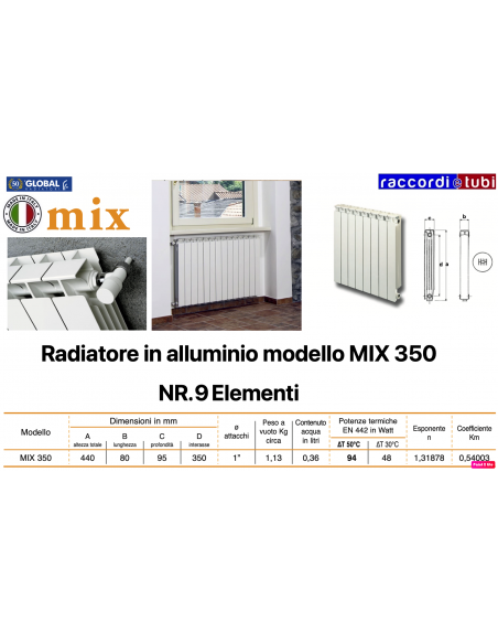 RADIATORE IN ALLUMINIO GLOBAL MIX 350 BATTERIA  9 ELEMENTI