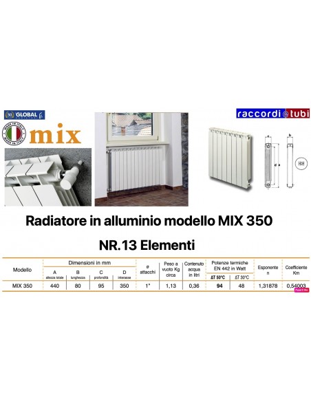 ALUMINIUMHEIZKÖRPER GLOBAL MIX 350 BATTERIE 13 ELEMENTE