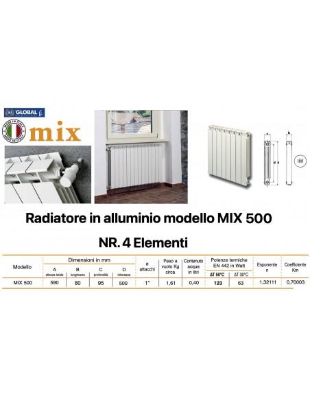 RADIATORE IN ALLUMINIO GLOBAL MIX 500 BATTERIA  4 ELEMENTI