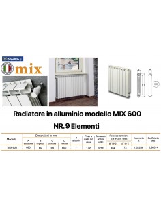 RADIATORE IN ALLUMINIO GLOBAL MIX 600 BATTERIA  9 ELEMENTI