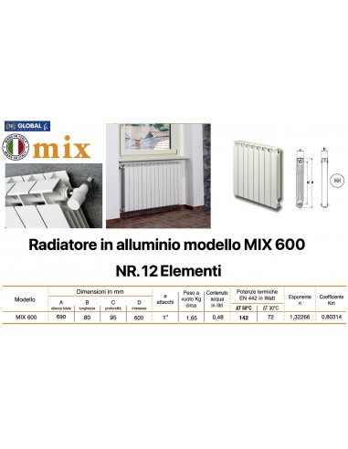 RADIATORE IN ALLUMINIO GLOBAL MIX 600 BATTERIA...