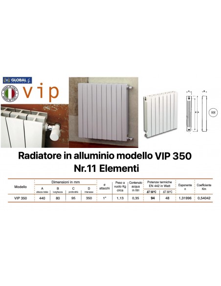 RADIATORE IN ALLUMINIO GLOBAL VIP 350 BATTERIA 11 ELEMENTI