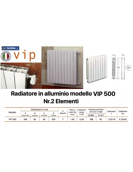 RADIATORE IN ALLUMINIO GLOBAL VIP 500 BATTERIA  2 ELEMENTI