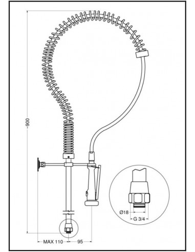 GRUPPO DOCCIA PRELAVAGGIO FISSAGGGIO A MURO H900