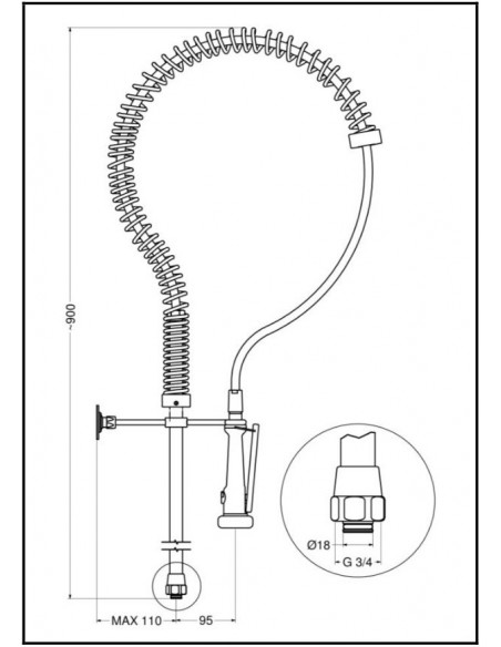 GRUPPO DOCCIA PRELAVAGGIO FISSAGGGIO A MURO H900