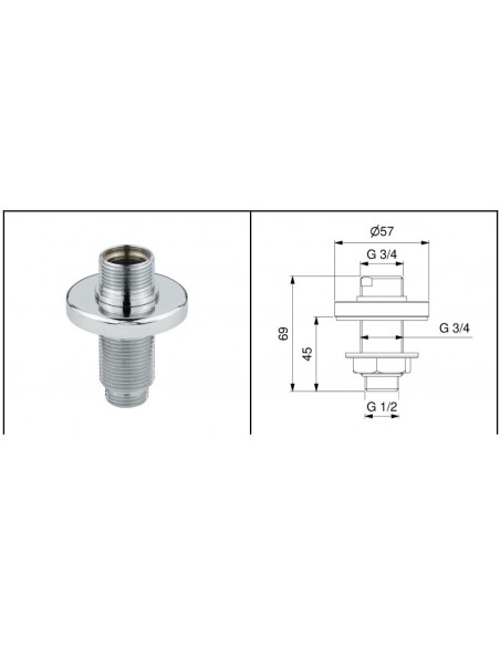 BASETTA DI FISSAGGIO IDRAL SU PIANO 3/4 INTERNO mm.18