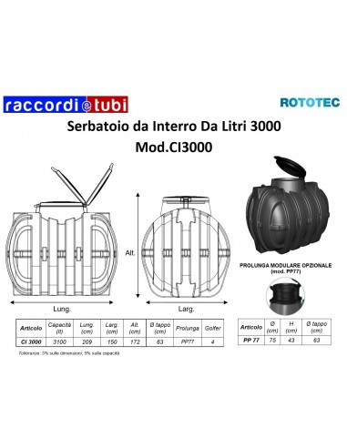 SERBATOIO DA INTERRO LT.3000 ROTOTEC