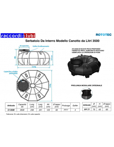 SERBATOIO DA INT.LT.3500 CANOTTO ROTOTEC