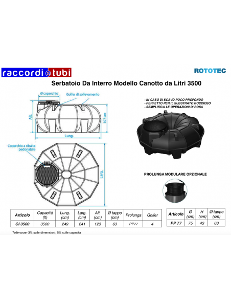SERBATOIO DA INT.LT.3500 CANOTTO ROTOTEC