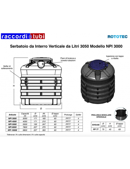 SERBATOIO DA INT.LT.3000 NPI3000 ROTOTEC