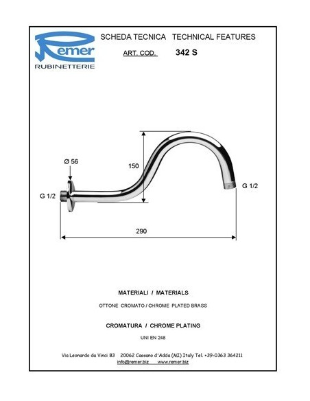 BRACCIO DOCCIA REMER 1/2 ART.342 S