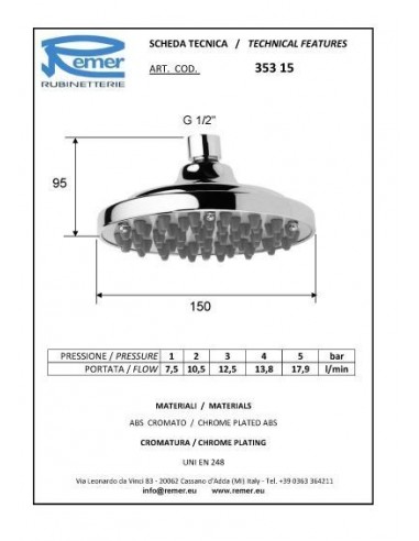 SOFFIONE REMER A PIOGGIA DIAM.15