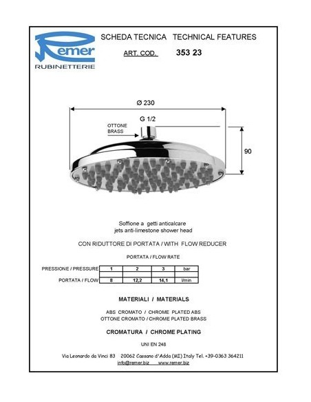 SOFFIONE REMER A PIOGGIA DIA.23