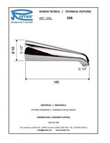 BRACCIO DOCCIA FUSO CM.20 IN OTTONE PESANTE