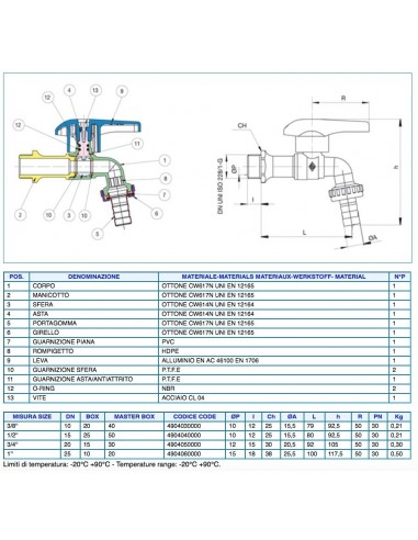 RUBINETTO SFERA CON PORTAGOMMA DIAMETRO 3/8''