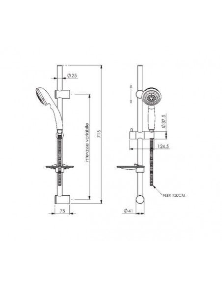 KELLY AUF- UND ABBEWEGBARE DUSCHSTANGE MIT 5 STRAHLEN