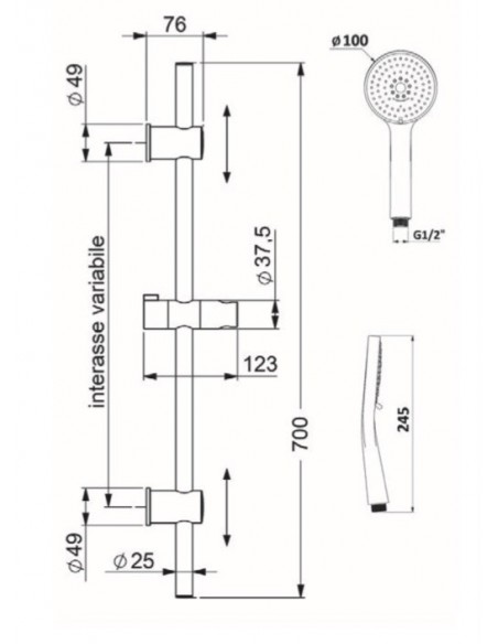 SALISCENDI ELISA  ALTEZZA REGOLABILE SOFFIONE 3 GETTI