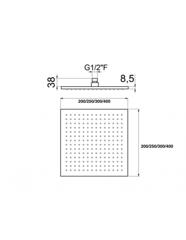 SOFFIONE OTTONE QUADRATO SQUARE 400X400mm