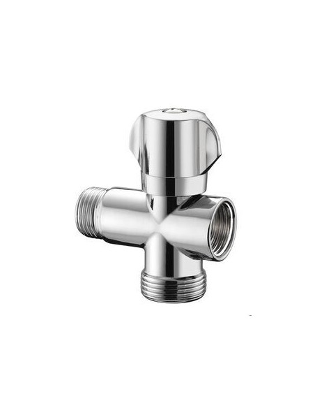 RUBINETTO IN OTTONE CROMATO  A 3 VIE 1/2''x3/4''