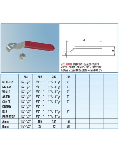 HEBEL AUS EDELSTAHL 316L FÜR ASTER VENTILE 2"
